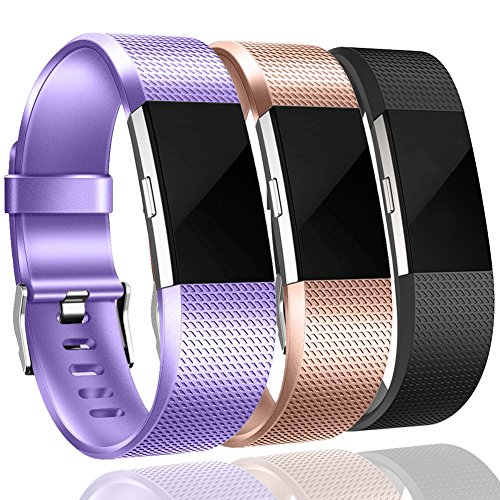 GEAK For Fitbit Charge 2 Bands 3-Pack, Classic Replacement Bands for Fitbit Charge 2, Small Lavender Rosegold Black