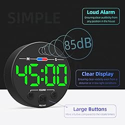 Large LED Digital Timer, Magnetic Countdown Loud