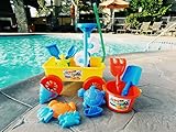 Beach Sand Toys with Wagon, Funnel, Rakes, Shovels and Molds. Play Outdoor or Indoor. 2 Sets in 1: 1 Colorful Set + 1 Blue Set. Fantastic Gifts for Preschool Boys, Girls, Toddlers, Families with Kids.