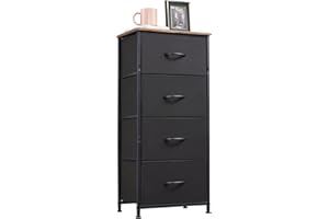 Somdot Tall Dresser for Bedroom with 4 Drawers, Storage Chest of Drawers with Removable Fabric Bins for Closet Bedside Nursery Laundry Living Room Entryway Hallway, Black/Rustic Brown