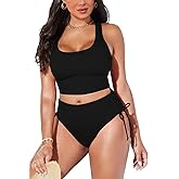 Pink Queen Women Racerback Ruched Crop Top High Waisted Bikini Sets 2 Piece Swimsuit Bathing Suit 2026