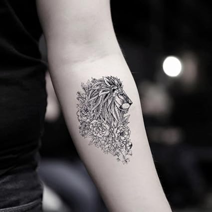 Amazoncom Lion Flower Temporary Fake Tattoo Sticker Set