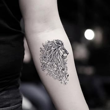Amazoncom Lion Flower Temporary Fake Tattoo Sticker Set