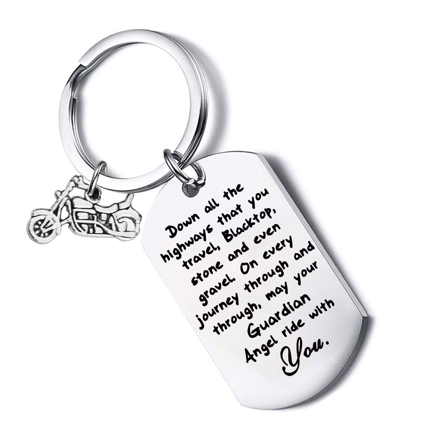 ENSIANTH Biker Keychain Motorcycle Gift Ride Safe Keychain May Your Guardian Angel Ride with You New Driver Gift for Biker (ride safe keychain)