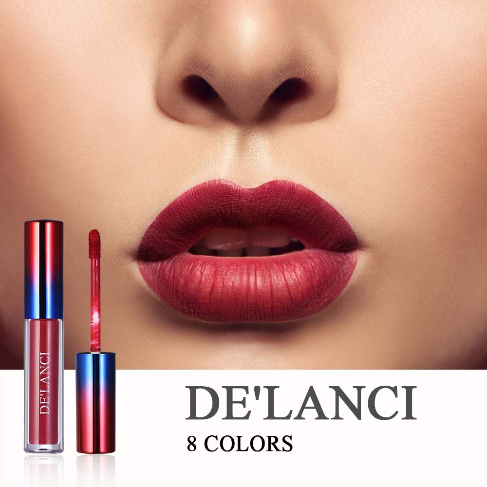 Matte Nude Lipstick Set - DE\'LANCI 8 Color Long Lasting Waterproof Non-Stick Lip Glosses with Gift Box