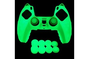 LUNISSILY Green Glow in The Dark PS5 Controller Skin,Cat Paw Silicone Protective Cover Case Compatible with PS5 Controller with 8 PCS Thumb Grips Caps Glows and 2 Grips Caps.