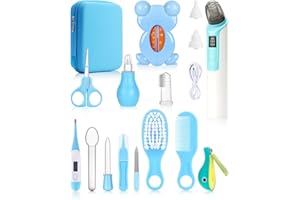 UHFI Baby Grooming and Healthcare Kits with Electric Nasal Aspirator, 17 in 1 Portable Baby Safety Care Set with Hair Brush Comb Nail Clipper for Newborn Infant Girl Boys(Blue)