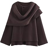 WOWULOVELY Women's Winter Oversized Scarf Jacket Shawl Wraps Knit Long Sleeve Button Peacoat Coat Sweater Cardigan