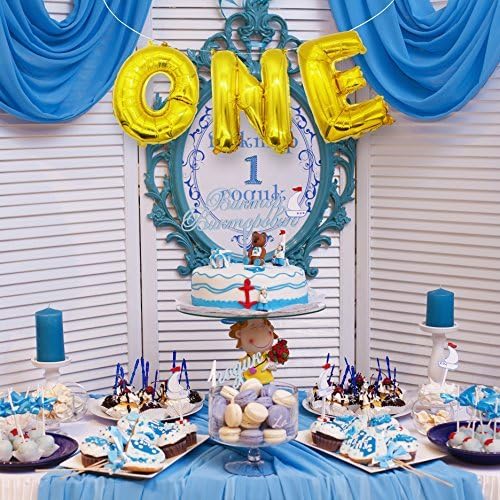 Cazul Goods First Birthday "ONE" Foil Balloons and Cake Topper Set - 1 Cake Topper and 3 Foil Letter Balloons
