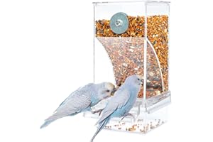 FONTSATTY Bird Parrot Feeders, No Mess Automatic Cage Feeder Dispenser Food Container, Auto Bird Seed Bowl for Small Medium Birds, Cockatiel Canary Cockatoos Parakeet Conure Lovebird, Acrylic Clear (Feeder)
