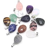 LE SKY 8 Pcs Natural Stone Pendants Waterdrop Shape Faceted Quartz Crystal Agate Stone for Jewelry Making Necklace Bracelet