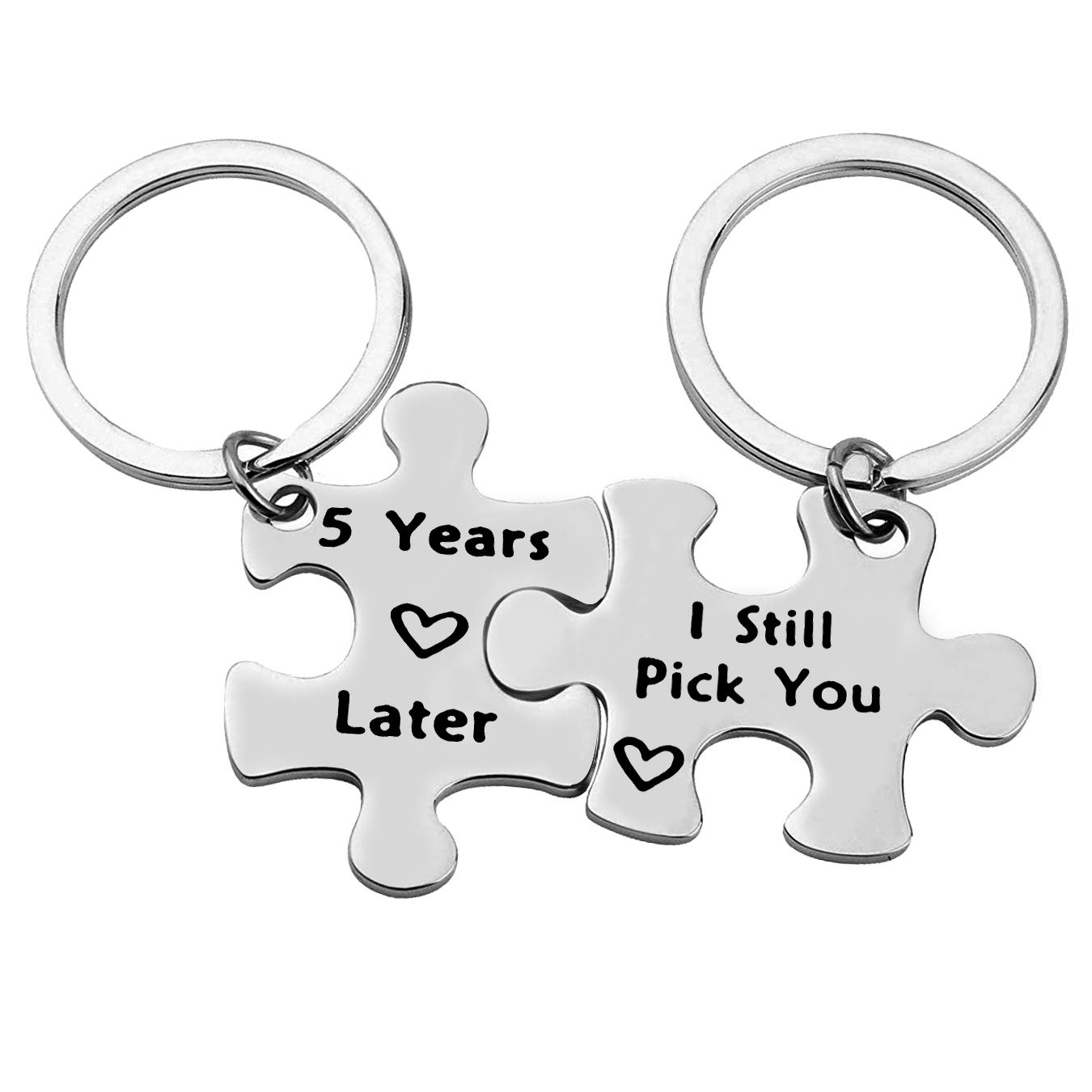 Anniversary Keyring Gifts for Her Him 5 Years Later I Still Pick You Matching Couple Keyring Set Wedding Anniversary Keychain Couple Puzzle Keyring for Husband Wife Valentines Day Gift for Boyfriend
