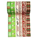 Wise Bird Christmas Washi Tape, Christmas Decoration Gift Wrap, Snowman, Gift Box, Merry Christmas, Holiday Argyle Check Grid Pattern, Green Red White Washi Tape set of 6 -W 11