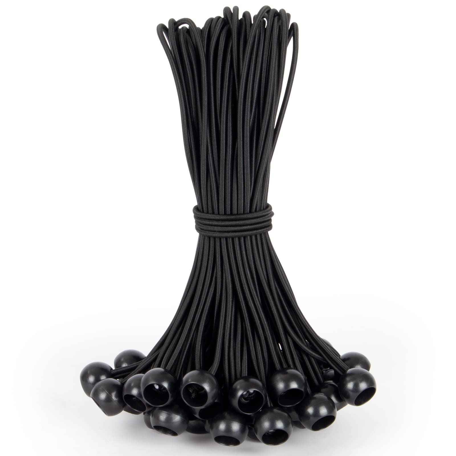 Akicderu Bungees with Ball 23 cm, Rubber Tensioners with Ball, Pack of 50, Tarpaulin Tensioners with Ball, Tent Rubbers, Expander Loops, Rubber Loops for Tarpaulins, Tents, Banners, (Black 23 cm, 50)