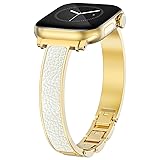 WINGLE Slim Leather Bands for Gold Apple Watch Band