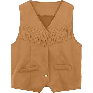 Boys Girls Western Fringe Vest Sleeveless Cowboy Tassel Jacket Teen Summer Suede Vintage Outfits Trendy Tops Jazz Waistcoat