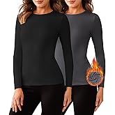 Bonneuitbebe Women's 2 Pack Long Sleeve Thermal Shirts Soft Crewneck Undershirt Tops Lightweight Base Layer Cold Weather