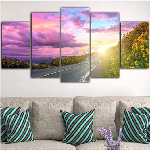Impresiones Sobre Lienzo 5 Piezas Carretera Paisaje Lienzo Pintura