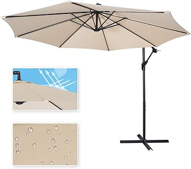 ANAC Paraguas colgante para patio de 3 m con manivela y base cruzada