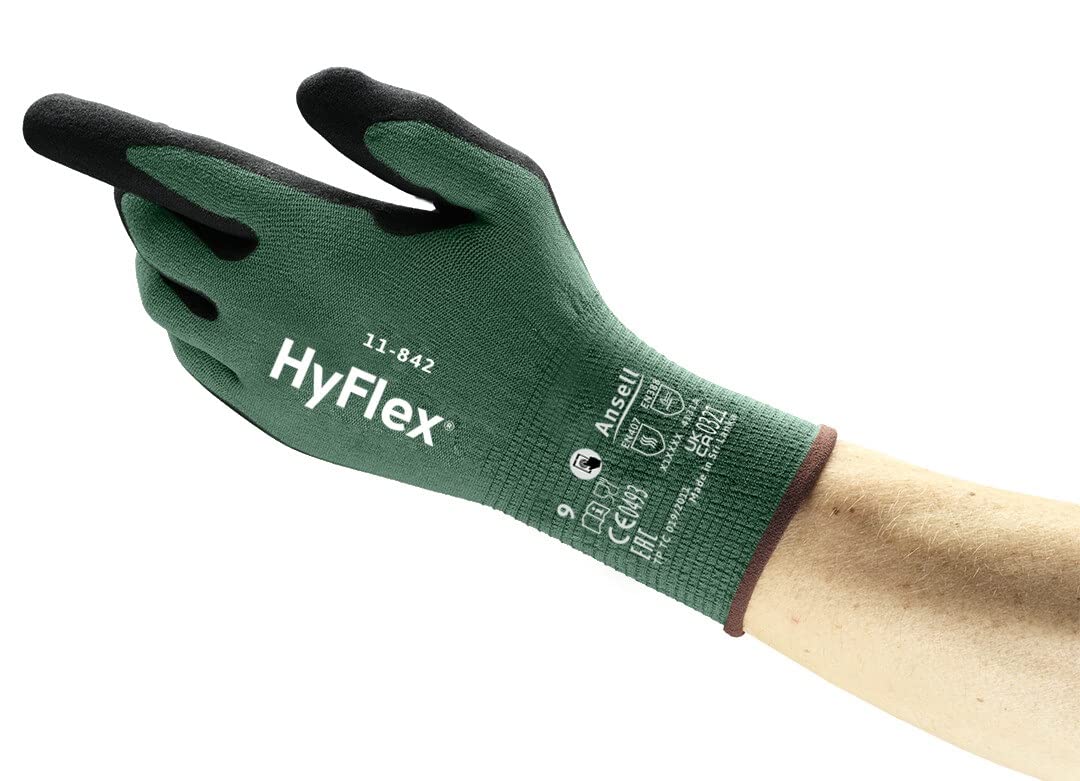 Ansell HyFlex 11-842 Professional Work Gloves, Abrasion Resistant Nitrile Coating, Multipurpose Protection Gloves, Touchscreen, Mechanical and Industrial Safety, Black, Size XXL (12 Pairs)