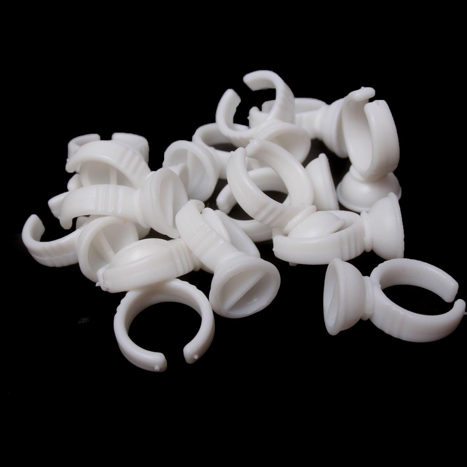 Baisidai 2 Slots 300PCS Disposable Plastic Nail Art Tattoo Glue Holder Eyelash Extension Rings Adhesive Pigment Holders Finger Hand Beauty Tools # 01