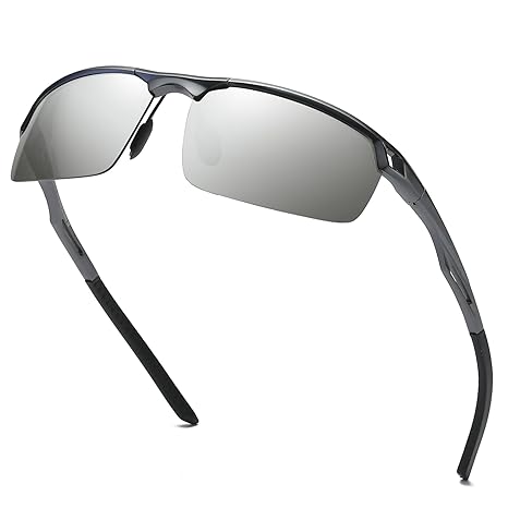 DUCO Herren Sport Stil Polarisierte Sonnenbrille Metallrahmen Brille 8550 (Gunmetal/Silber Verspiegelt)