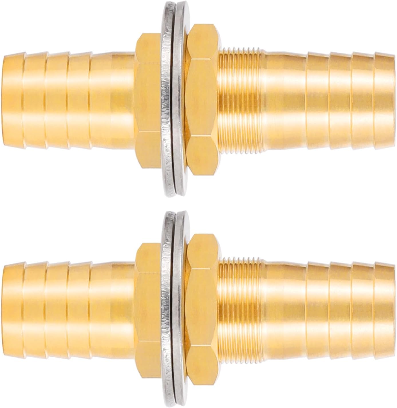 Photo 1 of 1/2" Brass Hose Barb Thru-Bulk Bulkhead Fitting,Straight Hex Union Fitting for Air Water Fuel 2 Pcs