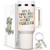 Lifecapido Daycare Teacher Appreciation Gifts, It's a Good Day to Teach Tiny Humans 40oz Tumbler with Keychain, Preschool Kindergarten Teacher Appreciation Birthday Christmas Gifts, Creamy