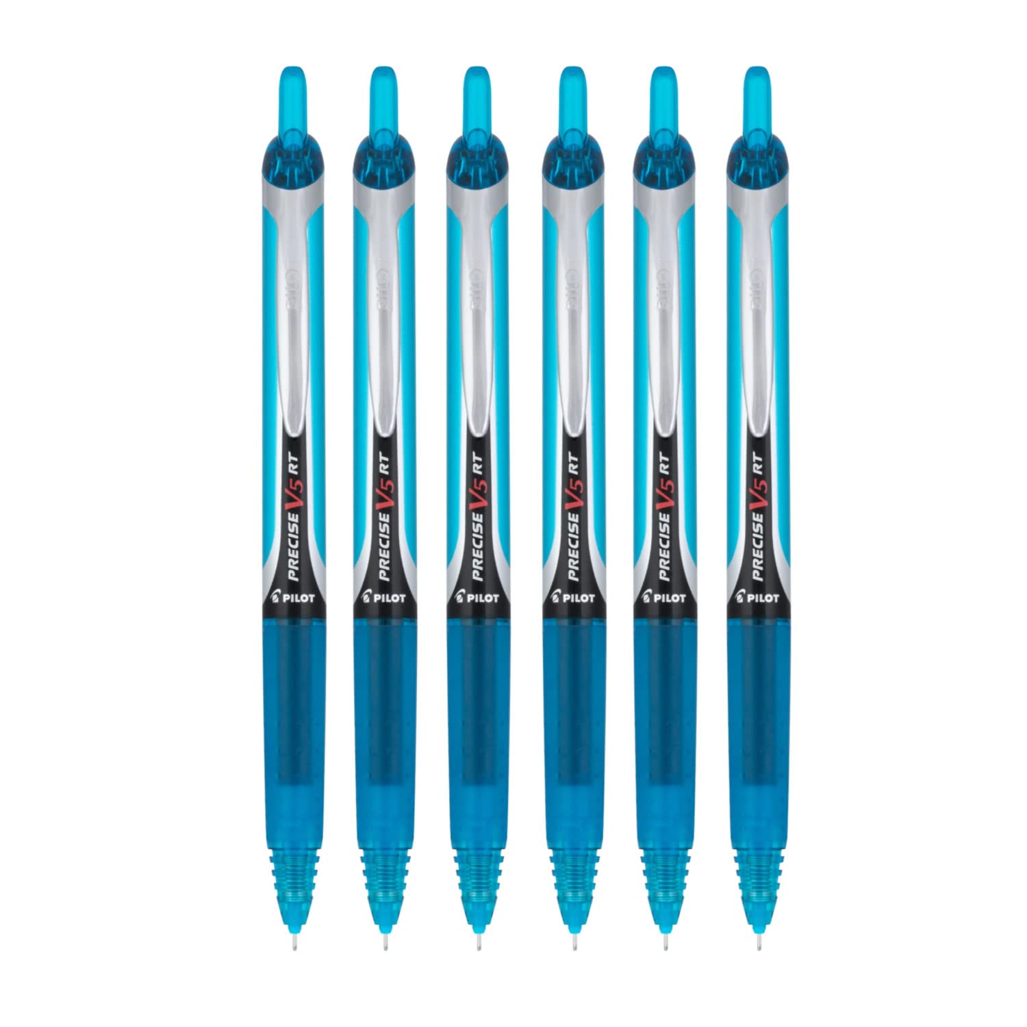 Photo 1 of Pilot Precise V5 RT Refillable & Retractable Liquid Ink Rolling Ball Pens, Extra Fine Point (0.5mm) Turquoise Ink, 6-Pack