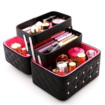 FYX Kosmetikkoffer Makeup Box Kosmetiktasche Schminkkoffer für Reisen Dienstreise weich 25*19*21cm Schwarz Rosa Pink (Schwarz