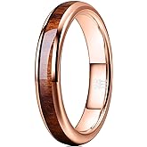 THREE KEYS JEWELRY 4mm 6mm 8mm Black Tungsten Wedding Ring Domed with Real Koa Wood Inlay