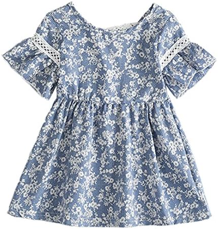 Little Girls Short Sleeve Floral Princess Dress Ethnic Sundress (2-3 T, Blue)