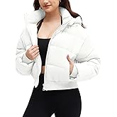 WHN Women's Cropped Puffer Jacket Warm Quilted Short Coat with Detachable Hood Zippered Pockets