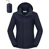 Outdoor Ventures Womens Lightweight Rain Jacket Packable Waterproof Rain Coat with Hood for Travel Windbreaker