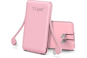 TG90° Portable Charger Power Bank, Ultra Small 5000mAh Battery Pack with Built-in Foldable AC Wall Plug and Cables, USB C Cell Phone External Battery Charger Compatible with iPhone and Android Devices