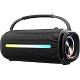 HEHE STYLI Portable Bluetooth Speaker, Outdoor Waterproof Wireless Speaker with Colorful Flashing Lights, 20W Super Bass, TWS Pairing Suitable for Outdoor, Party, Home, Beach, Travel (Black)