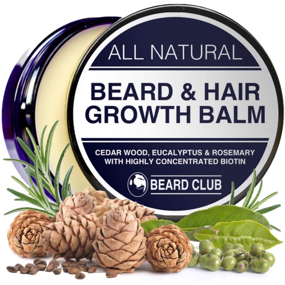 Beard Club Beard Care: Balm, Butter, Wax & Conditioner for Men's Facial & Hair Growth - Biotin, Cedar Wood, Eucalyptus & Rosemary Oils