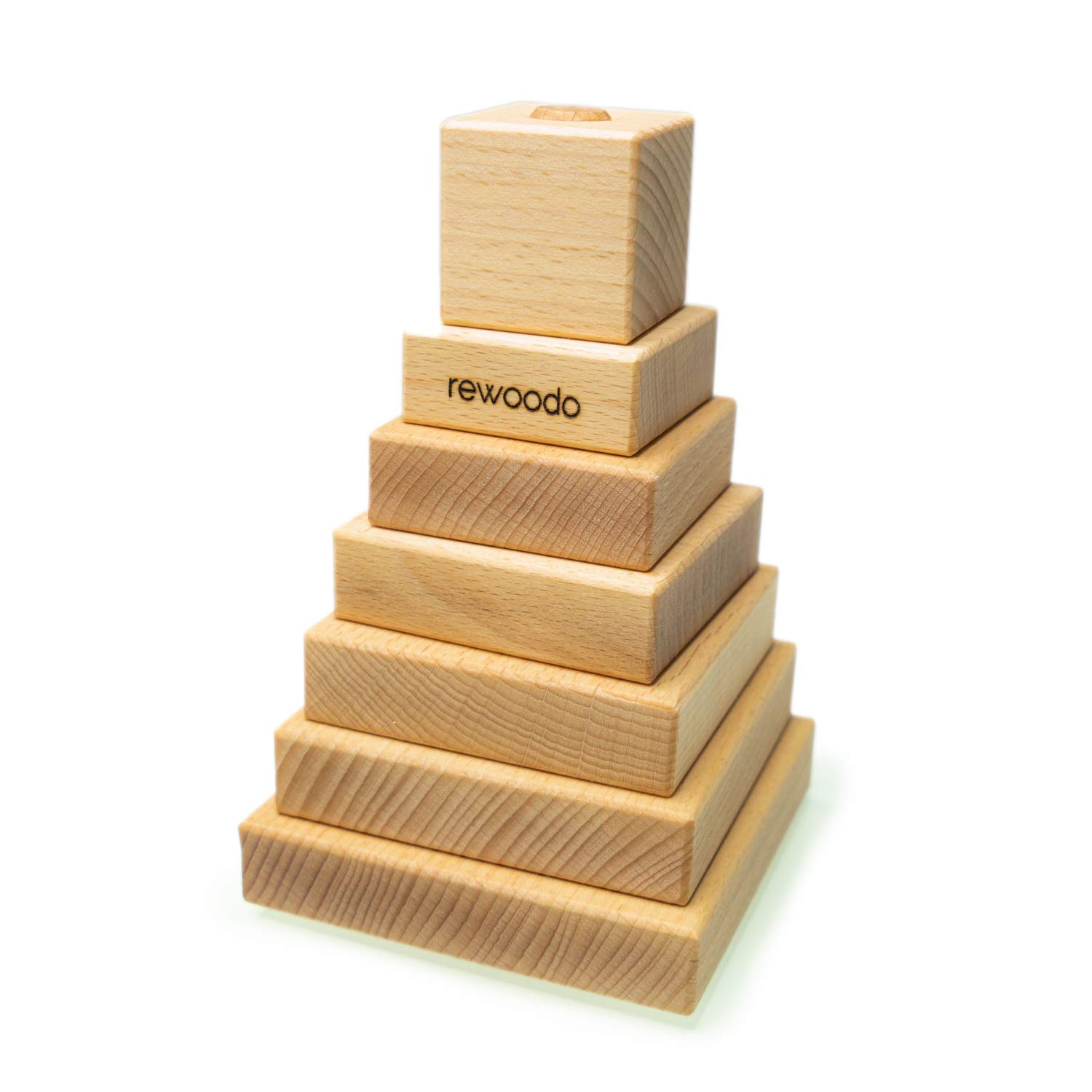 rewoodo Stacking Cube Premium Baby Toy Beech Wood with Walnut Oil Refined Wooden Toy from Germany