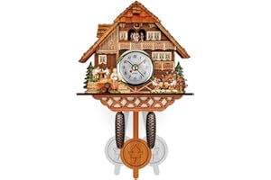 ikasus Quartz Cuckoo Clock Wall Cuckoo Clock Traditional Chalet Clock Antique Wooden Pendulum Time Display Cuckoo Bird Hanging Clock Wall Decoration for Home Bedroom Living Room Office Type 11