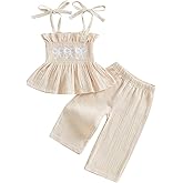 Aiwpstoin Toddler Baby Girl Clothes Tie-Up Strap Ruffle Camisole Tops Linen Pants Set Little Girls Summer Outfits