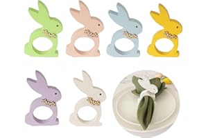 Utalek Easter Bunny Napkin Rings Set of 6, Wooden Bunny Napkin Rings, Rabbit Napkin Ring Holders for Easter Party Banquet Dinning Spring Table Decoration