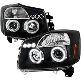 Dual Halo Projector Headlights (Black Housing/Clear Lens) Made for and Compatible with 2004-2015 Nissan Titan/ 2004-2007 Armada