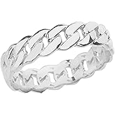 .925 Sterling Silver 5mm Wide Cuban Link Chain Band Celtic Fashion or Wedding Ring - Size 11-1/4