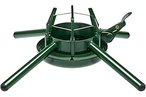 Krinner - Tree Genie Steel - Single Cable Operation, Foot Press Easy Setup, 4 Stabilizer Feet, Up to 15 Feet Live Trees - Christmas Tree Stand, Green