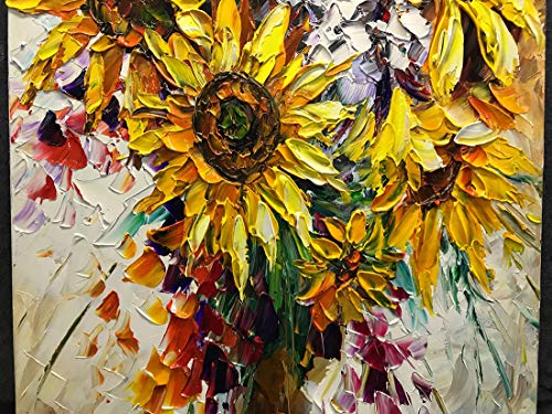 V-inspire Oil Painting, 24x48 Inch Floweres Abstract 3D Hand-Painted Modern Home Decoratio Gray Wall Art Wood Inside Framed Hanging - Thumbnail 2