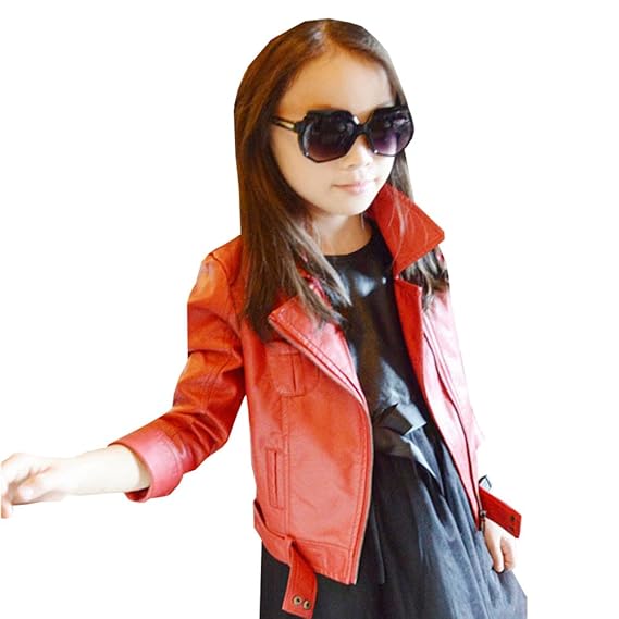 LSERVER PU Jacke Mädchen Kinder Stylische Jacke Motorrad Mantel Kleinkinder Herbst Mantel Outwear