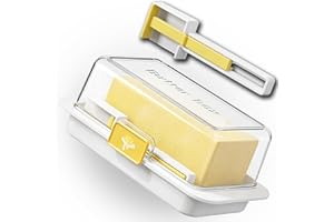 Butter Dish with Lid for 1 lb Canadian Butter, Built-in Butter Cutter with Measurement for Portion Control, No Knife Needed, 