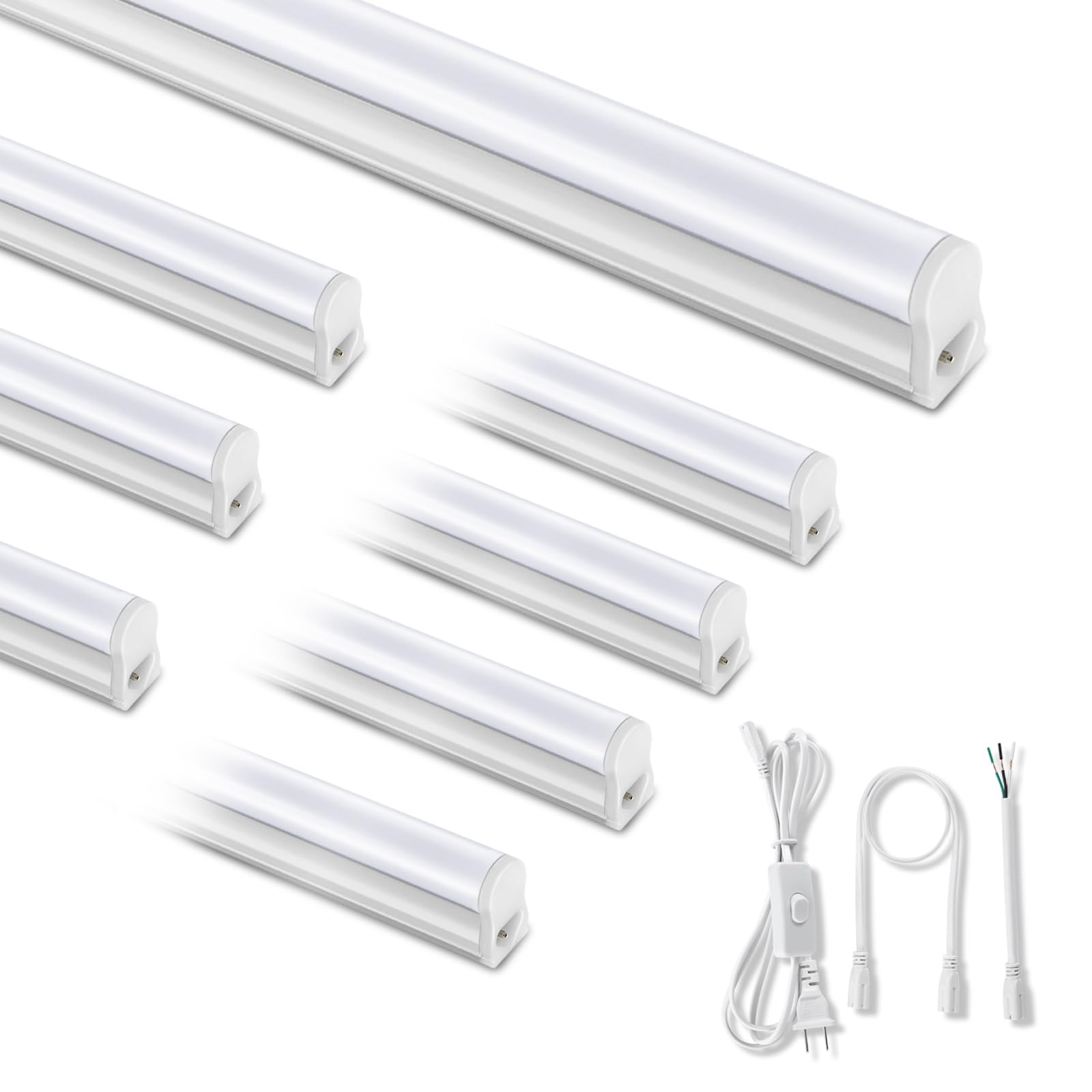 SUNLINKCO (8 Pack) Upgraded 4FT T5 LED Integrated Fixture, 6500K,20W,2300LM(Super Bright White) Linkable LED Shop Light,Garage Ceiling and Cabinet Light,Strip Light,Corded Electric with ON/Off Switch Image