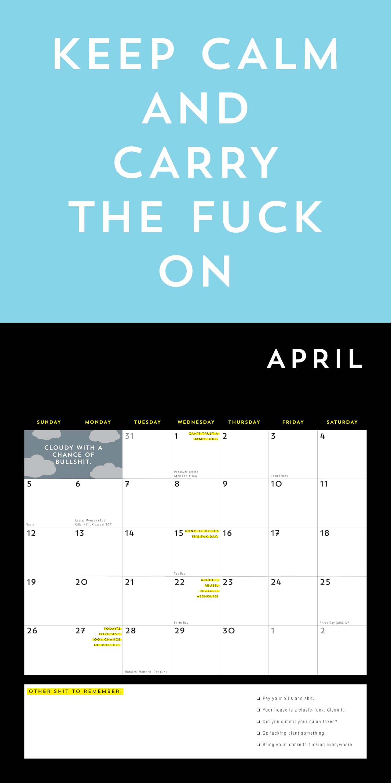 A F*cking 2026 Wall Calendar: Get Your Sh*t Together This Year (Funny Monthly Calendar with Stickers, White Elephant Gag Gift for Adults) (Calendars & Gifts to Swear By)
