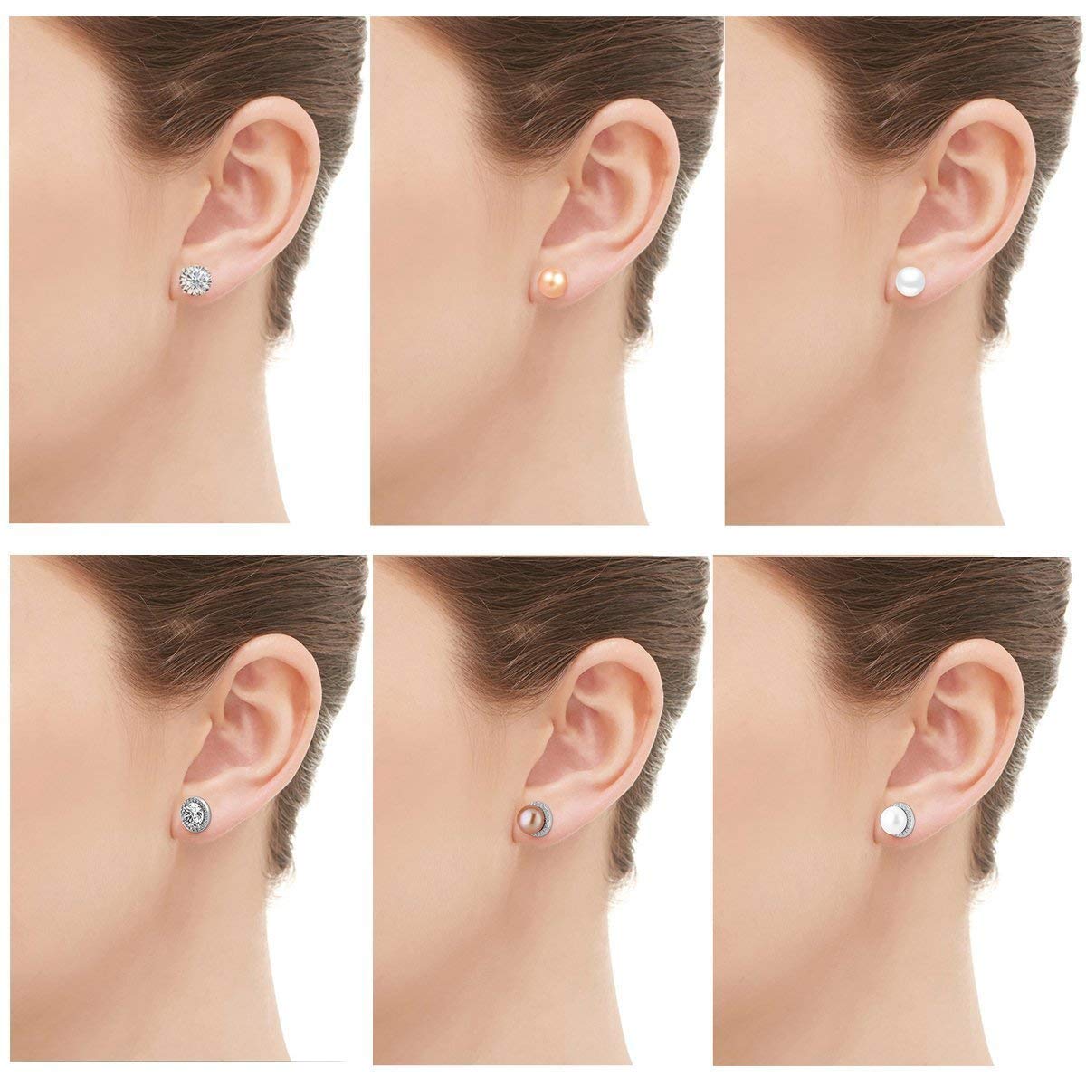 3 Pares Pendientes de plata con cristales y perla de las Mujeres Aretes Pendientes Piercing Joyería de Moda